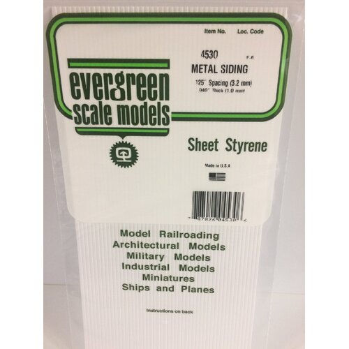 Evergreen White Polystyrene Metal Siding Sheet 0.125 x 6 x 12" / 3.2mm x 15cm x 30cm (1)