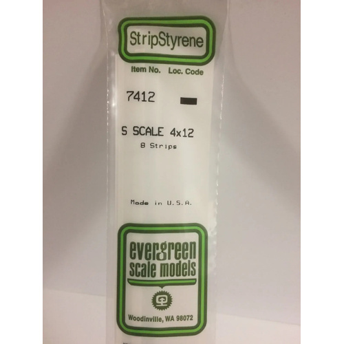 Evergreen White Polystyrene S-Scale Strip 0.063 x 0.188 x 14" (8)