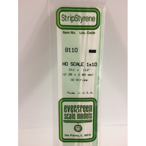 Evergreen White Polystyrene HO Scale Strip 0.011 x 0.115 x 14" (10)