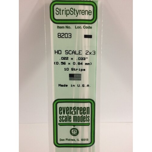 Evergreen White Polystyrene HO Scale Strip 0.023 x 0.034 x 14" (10)