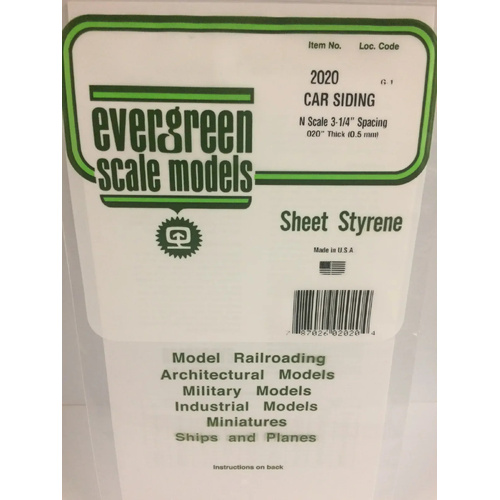 Evergreen White Polystyrene N-Scale Car Siding Sheet 0.02 x 12 x 24" / 0.5mm x 30cm x 61cm (1)