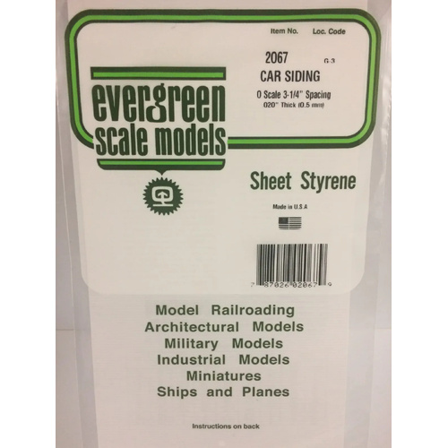 Evergreen White Polystyrene O-Scale Car Siding Sheet 0.02 x 12 x 24" / 0.5mm x 30cm x 61cm (1)