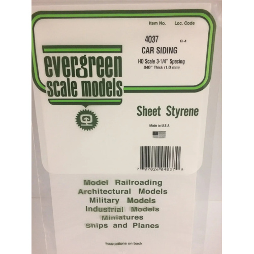 Evergreen White Polystyrene HO-Scale Car Siding Sheet 0.040 x 12 x 24" / 1mm x 30cm x 61cm (1)