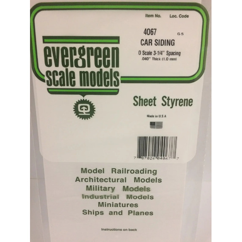Evergreen White Polystyrene O-Scale Car Siding Sheet 0.040 x 12 x 24" / 1mm x 30cm x 61cm (1)