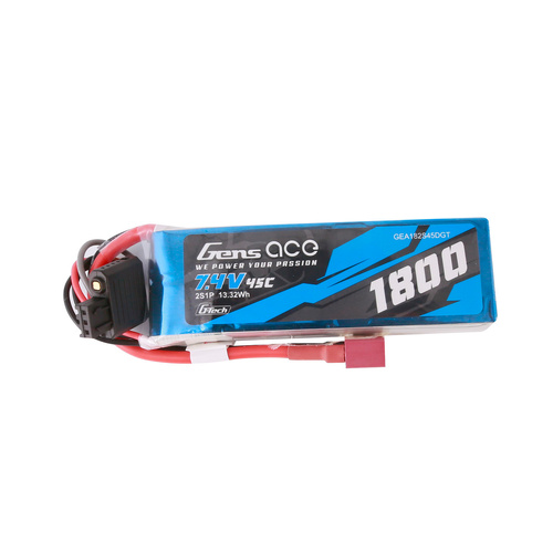Gens Ace G-Tech 2S 1800mAh 45C 7.4V Soft Pack Lipo Battery (Deans)
