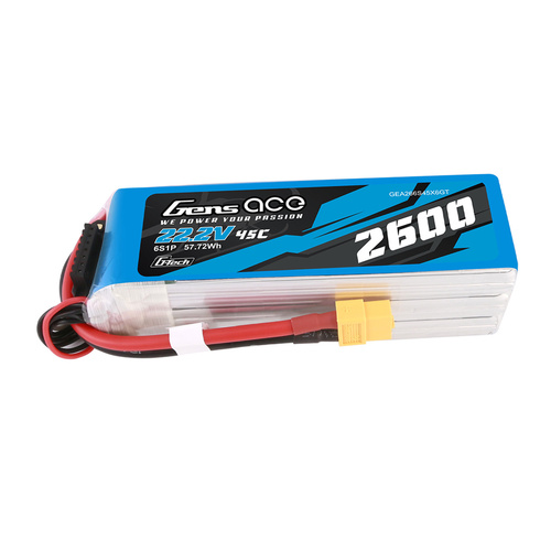 Gens Ace G-Tech 6S 2600mAh 45C 22.2V Soft Pack Lipo Battery (XT60)