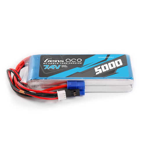 Gens Ace 2S 5000mAh 7.4V RX Soft Pack Lipo Battery (JR-3P EC3)