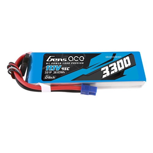 Gens Ace G-Tech 3S 3300mAh 45C 11.1V Soft Pack Lipo Battery (EC3)