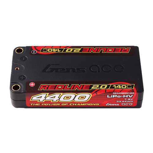 Gens Ace 2S Redline 2.0 4400mAh 140C 7.6V Shorty Hardcase Lipo Battery (5.0mm Bullet)