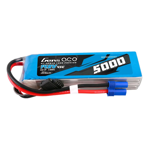 Gens Ace G-Tech 4S 5000mAh 45C 14.8V Soft Pack Lipo Battery (EC5)