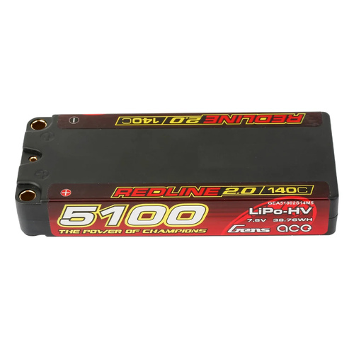 Gens Ace 2S Redline 2.0 5100mAh 140C 7.6V Hardcase Lipo Battery (5.0mm Bullet)