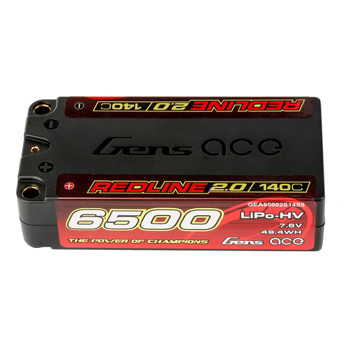 Gens Ace 2S Redline 2.0 6500mAh 140C 7.6V Hardcase Lipo Battery (5.0mm Bullet)