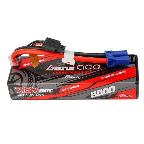 Gens Ace 2S 8000mAh 60C 7.6V Hardcase/Hardwired LiPo Battery (EC5)