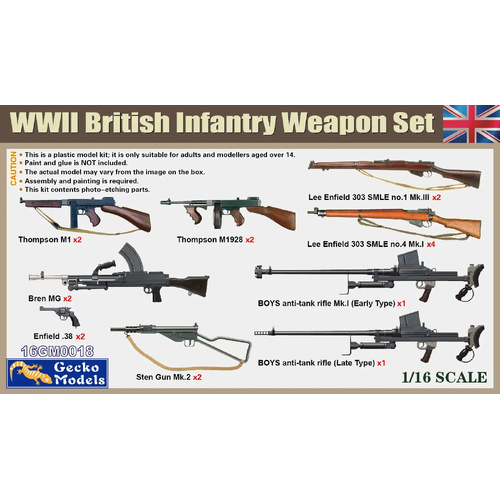 Gecko 1/16 WWII British Infantry Weapon & Accessories Set Plastic Model Kit