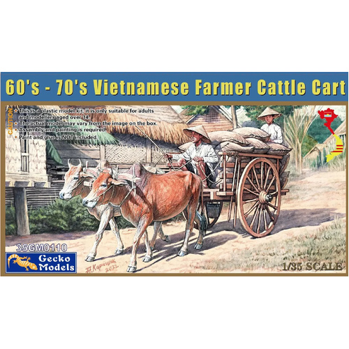 Gecko 1/35 60's - 70's Vietnamese Farmer Cattle Cart Set Plastic Model Kit