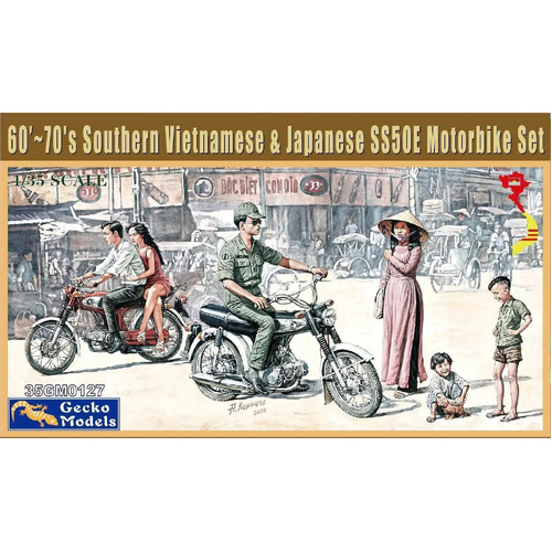 Gecko 1/35 60’~70’s Southern Vietnamese & Japanese Motorbike Set Plastic Model Kit