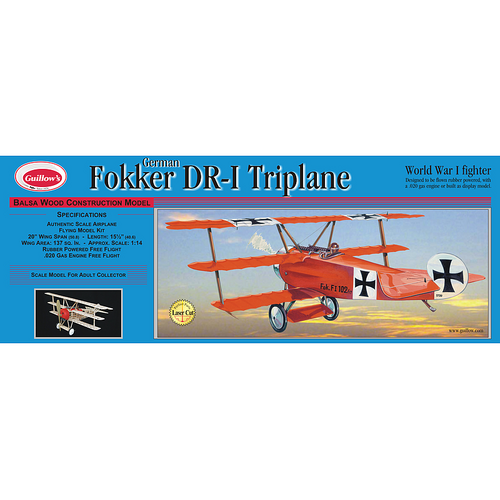 Guillow's Fokker Triplane - Laser Cut Balsa Plane Model Kit