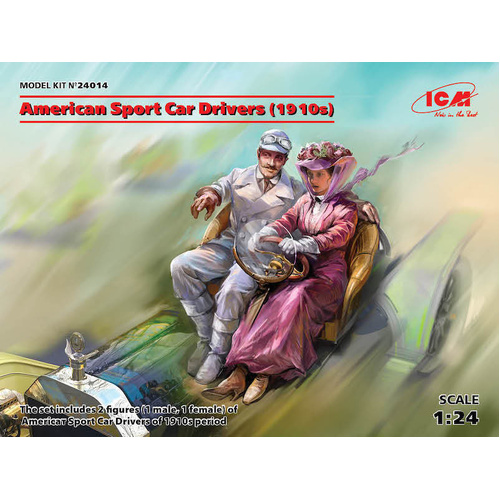 ICM 1/24 American Sport Car Drivers (1910s) (1 male 1 female Figures) Plastic Model Kit