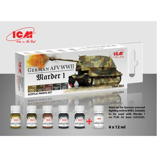 ICM Acrylic Paint Set: German AFV WW2 (Marder I) - 6 Colours