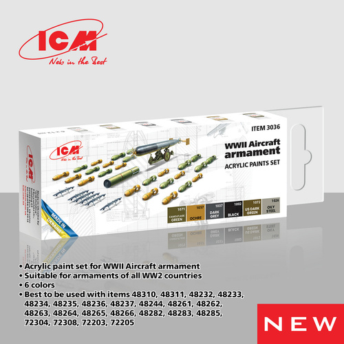 ICM Acrylic Paint Set: WWII Aircraft armament - 6 Colours
