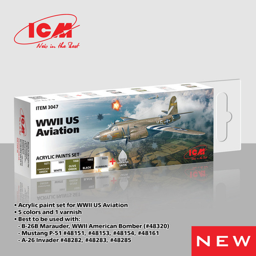 ICM Acrylic Paint Set: WWII US Aviation - 6 Colours