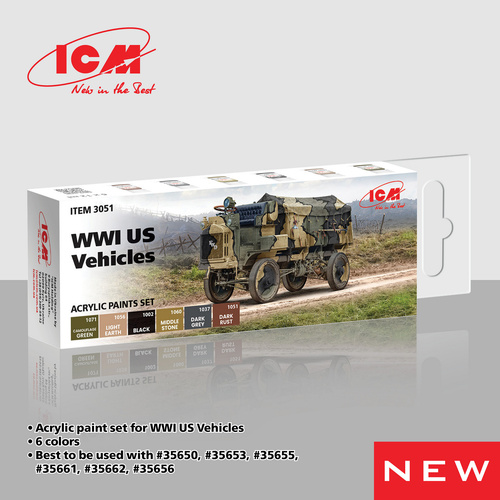 ICM Acrylic Paint Set: WWI US military vehicles  - 6 Colours