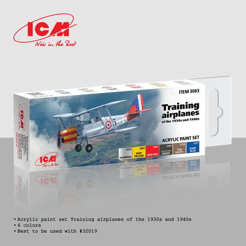 ICM Acrylic Paint Set: Acrylic paint set Training airplanes of the 1930s and 1940s  - 6 Colours