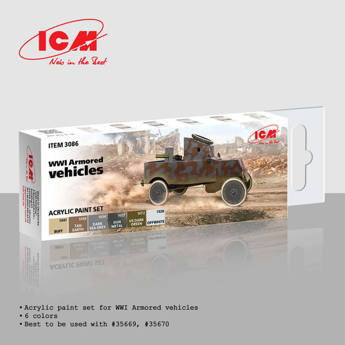 ICM Acrylic Paint Set: WWI Armored vehicles  - 6 Colours