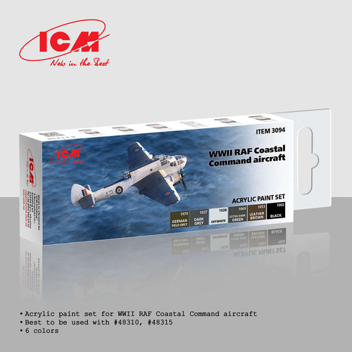 ICM Acrylic Paint Set: WWII RAF Coastal Command aircraft - 6 Colours