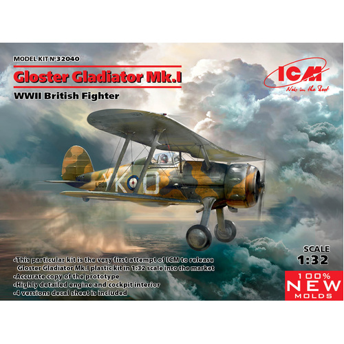 ICM 1/32 Gloster Gladiator Mk.I WWII British Fighter Plastic Model Kit