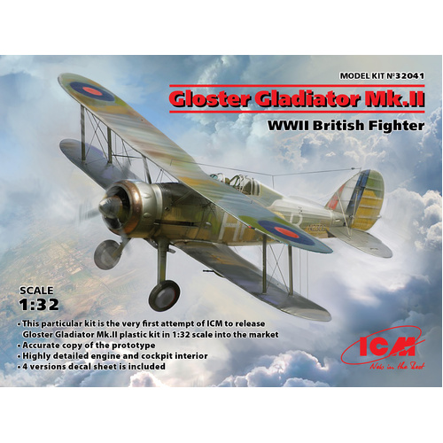 ICM 1/32 Gloster Gladiator Mk.II WWII British Fighter Plastic Model Kit