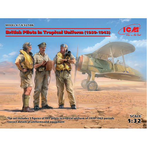 ICM 1/32 British Pilots in Tropical Uniform (1939-1943) (3 Figures) Plastic Model Kit