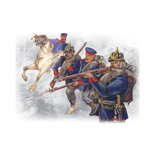 ICM 1/35 Prussian Line Infantry (1870-1871) (4 Figures - officer on horse 3 soldiers) Plastic Model Kit