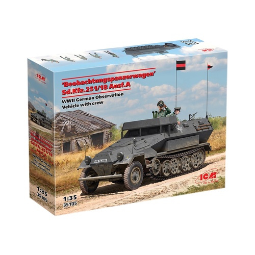 ICM 1/35 'Beobachtungspanzerwagen' Sd.Kfz.251/18 Ausf.A WWII German Observation Vehicle with crew Plastic Model Kit
