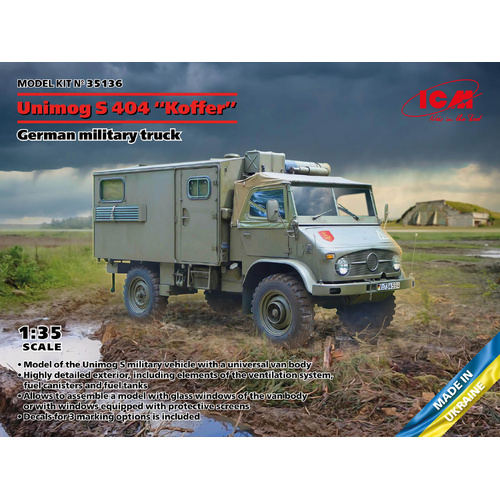 ICM 1/35 Unimog S 404 with box body German military truck Plastic Model Kit