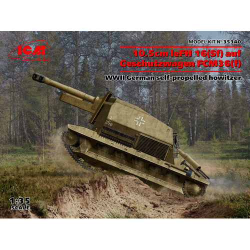 ICM 1/35 10.5cm leFH 16(Sf) auf Geschutzwagen FCM36(f) WWII German self-propelled howitzer Plastic Model Kit