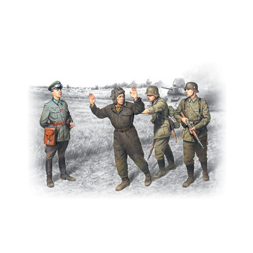 ICM 1/35 “Barbarossa” operation June 22 1941 (4 Figures - 1 german officer 2 german soldiers 1 captured soviet tankman) Plastic Model Kit