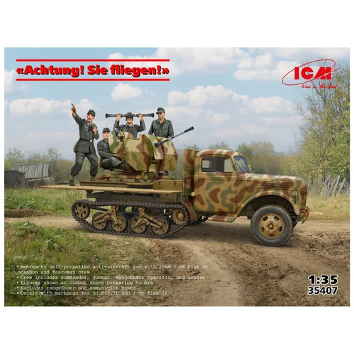 ICM 1/35 Sd.Kfz.3b with 2 см Flak 38 and Crew "Achtung! Sie fliegen!" Plastic Model Kit