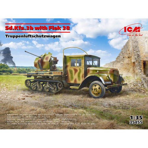 ICM 1/35 Sd.Kfz.3b with Flak 38 AA Gun Plastic Model Kit