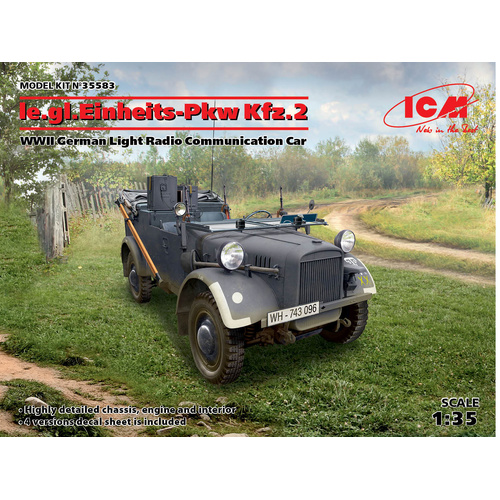 ICM 1/35 le.gl.Einheitz-Pkw Kfz.2 WWII German Light Radio Communication Car Plastic Model Kit