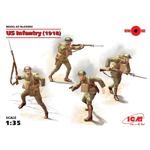 ICM 1/35 US Infantry (1918) (4 Figures) Plastic Model Kit