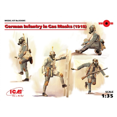 ICM 1/35 German Infantry in Gas Masks (1918) (4 Figures) Plastic Model Kit