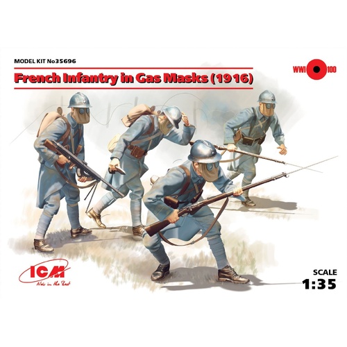 ICM 1/35 French Infantry in Gas Masks (1918) (4 Figures) Plastic Model Kit