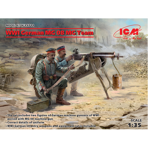 ICM 1/35 WWI German MG08 MG Team (2 Figures) Plastic Model Kit