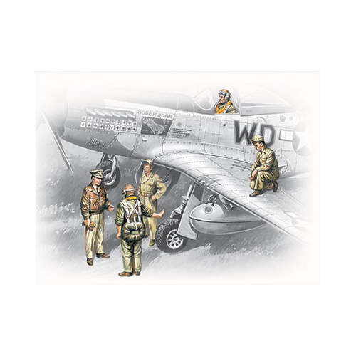 ICM 1/48 USAAF Pilots and Ground Personnel (1941-1945) (5 Figures - 3 pilots 2 mechanics) Plastic Model Kit