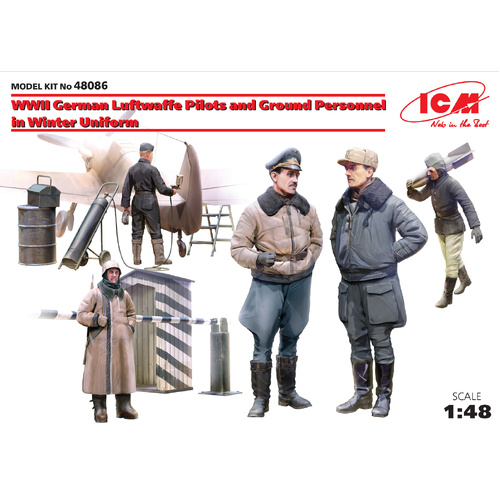 ICM 1/48 WWII German Luftwaffe Pilots and Ground Personnel in Winter Uniform (5 Figures) Plastic Model Kit