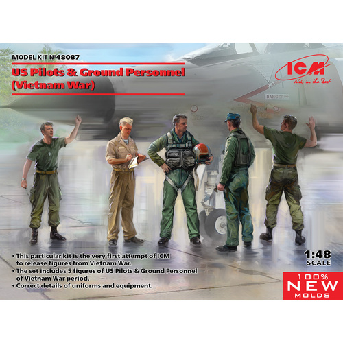 ICM 1/48 US Pilots & Ground Personnel (Vietnam War) (5 Figures) Plastic Model Kit