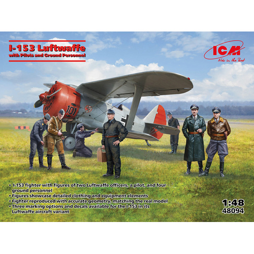 ICM 1/48 I-153 with Luftwaffe Pilots and Ground Personnel Plastic Model Kit