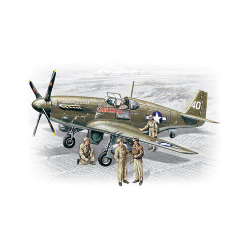 ICM 1/48 Mustang P-51B with USAAF Pilots and Ground Personnel Plastic Model Kit