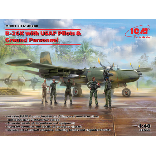 ICM 1/48 B-26K with USAF Pilots & Ground Personnel Plastic Model Kit